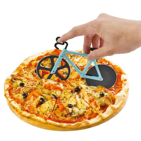 Bicycle Stainless Steel Blades Non-Stick Pizza Cutter Cutting Wheels Slicer Kithen Tool with Stand Holder Pizza Cutter Tool